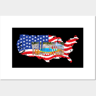 YELLOWSTONE - Prismatic Spring - Wyoming USA Flag Posters and Art